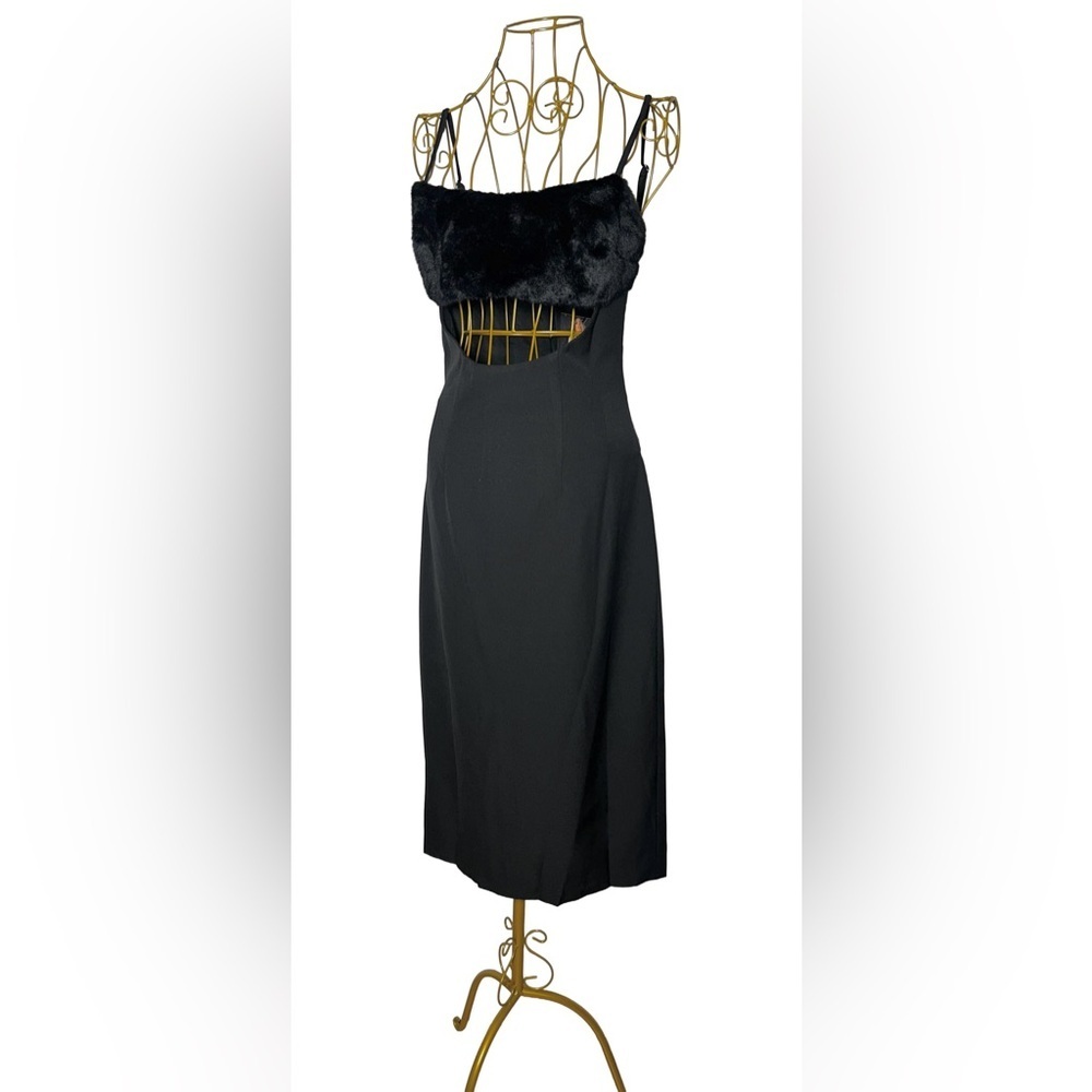 NWT Naked Wardrobe Black Faux Fur Fuzzy Bust Cutout Midi Dress, Small